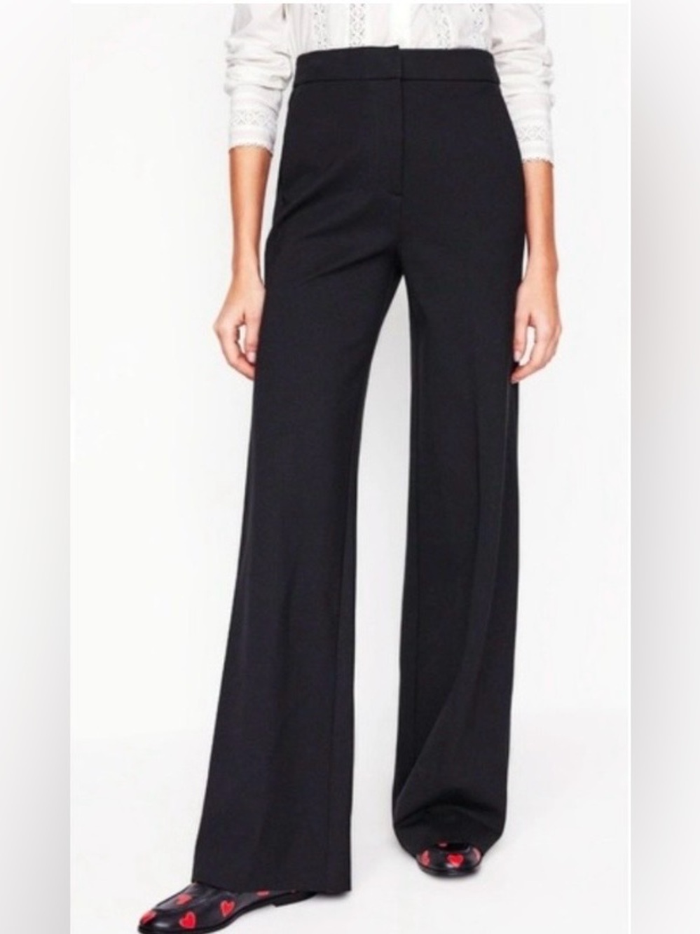 Boden Hampshire Wide Leg Black Stretch Ponte Knit Mid Rise Trouser Pants Sz 14R